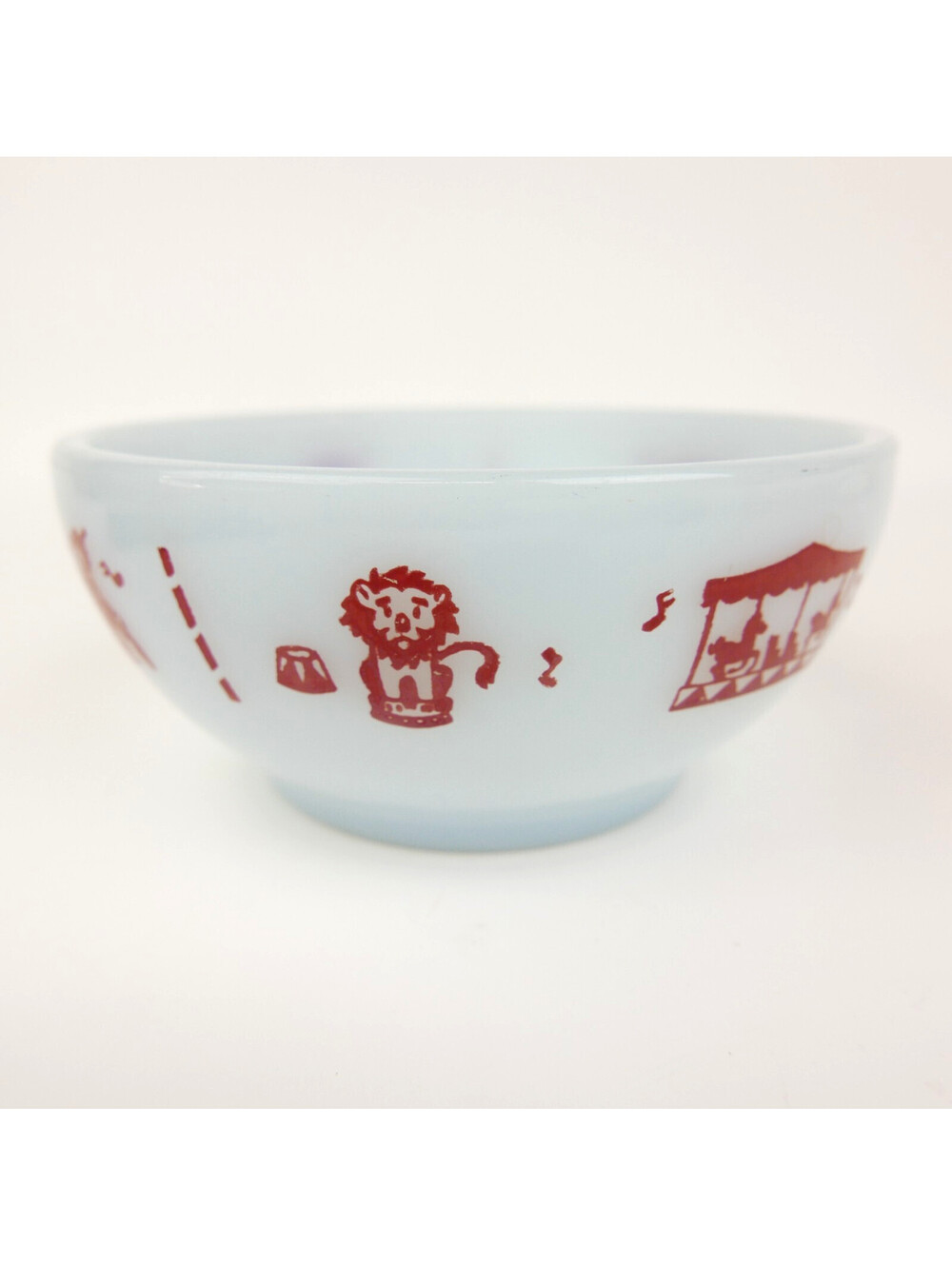 Vintage Fire King Milk Glass Circus Child Cereal Bowl Anchor Hocking Azurite MCM